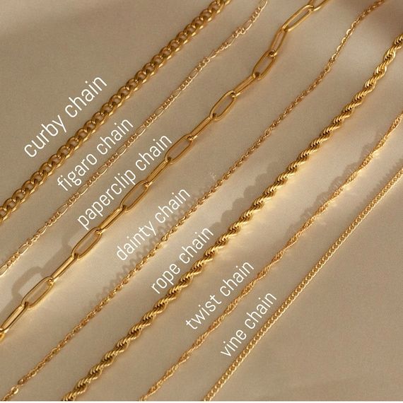 Olika typer av guldkedjor och halsband i guld.